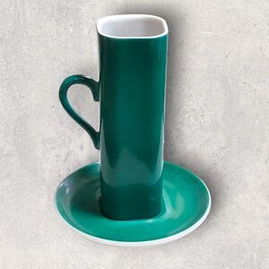 Vintage Demitasse Square Cup and Round Saucer Japanese Teal Green White Coffee